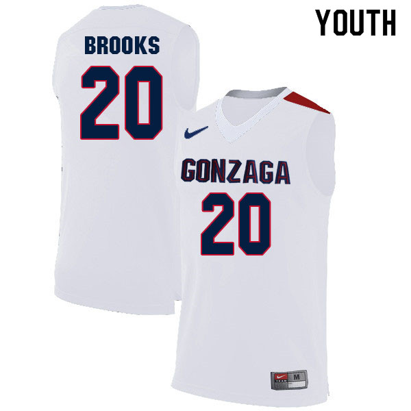 Youth #20 Colby Brooks Gonzaga Bulldogs College Basketball Jerseys Sale-White